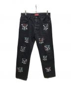 Supreme×Clayton Patterson×Clayton Pattersonシュプリーム×クレイトンパターソン）の古着「Skulls Embroidered Regular Jean」｜ブラック