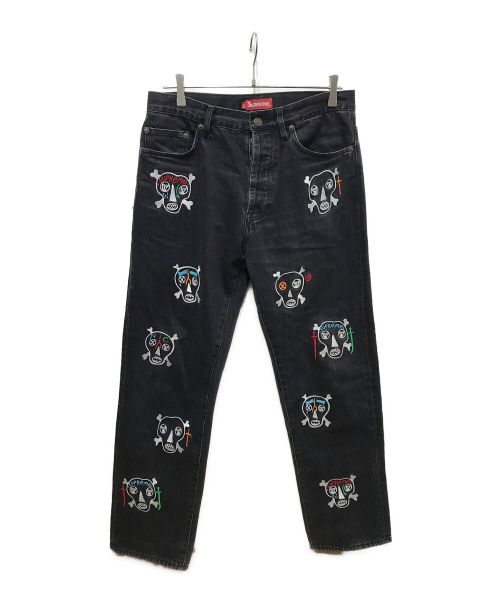 Supreme×Clayton Patterson（シュプリーム）Supreme×Clayton Patterson (シュプリーム) Clayton Patterson (クレイトンパターソン) Skulls Embroidered Regular Jean ブラック サイズ:30の古着・服飾アイテム