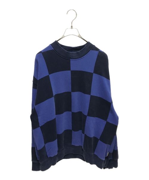 stussy（ステューシー）stussy (ステューシー) BLUR CHECKER FLEECE MOCK NECK ブルー サイズ:Ｌの古着・服飾アイテム