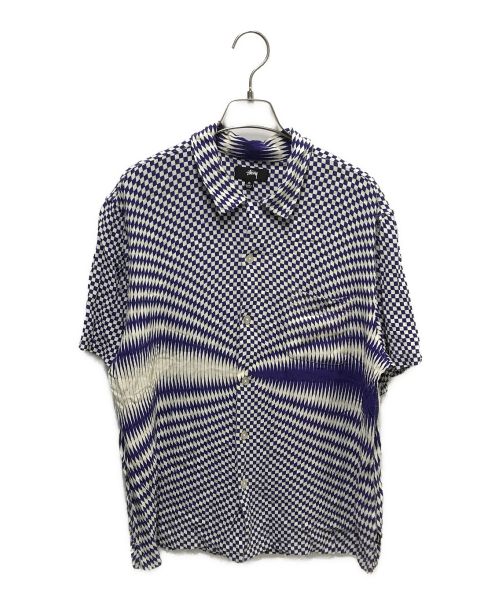 stussy（ステューシー）stussy (ステューシー) Psychedelic Check Shirt ホワイト×ブルー サイズ:Mの古着・服飾アイテム