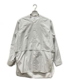 URU（ウル）の古着「COTTON SILK STRIPE LONG LENGTH LONG SLEEVE SHIRTS」｜ホワイト