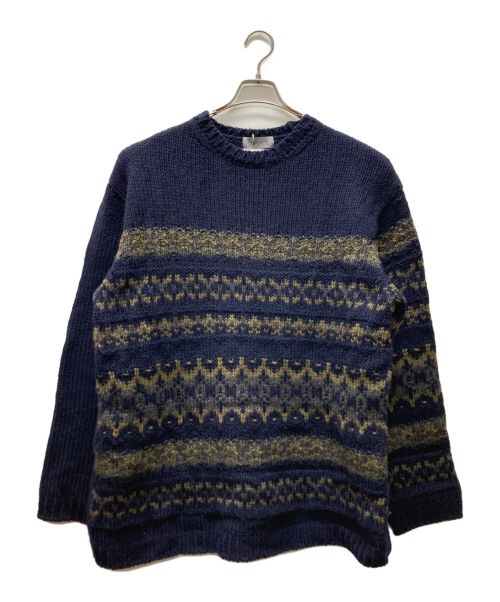 Yohji Yamamoto pour homme（ヨウジヤマモト プールオム）Yohji Yamamoto pour homme (ヨウジヤマモト プールオム) 3GJQ PATTERN JQ PATTERN CREW NECK A  KNIT ネイビー サイズ:SIZE 3の古着・服飾アイテム