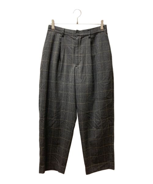 SOFTHYPHEN（ソフトハイフン）SOFTHYPHEN (ソフトハイフン) WOOL CHECK WIDE TROUSERS グレー サイズ:3の古着・服飾アイテム