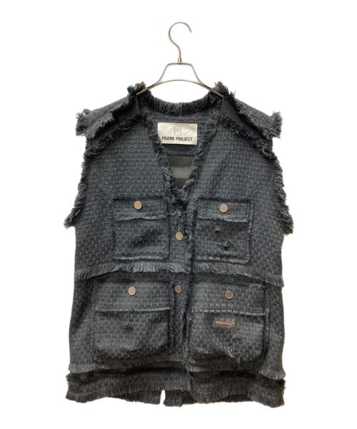 FRANK PROJECT（フランク プロジェクト）FRANK PROJECT (フランク プロジェクト) Damaged Fringe Tweed Gilet ダメージ加工フリンジツイードベスト グレー サイズ:FREEの古着・服飾アイテム