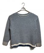 BODEボーディ）の古着「FRINGE CHECK PULLOVER」｜ホワイト×ブルー