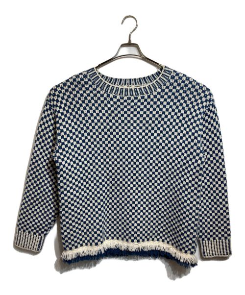 BODE（ボーディ）BODE (ボーディ) FRINGE CHECK PULLOVER ホワイト×ブルー サイズ:L/XLの古着・服飾アイテム