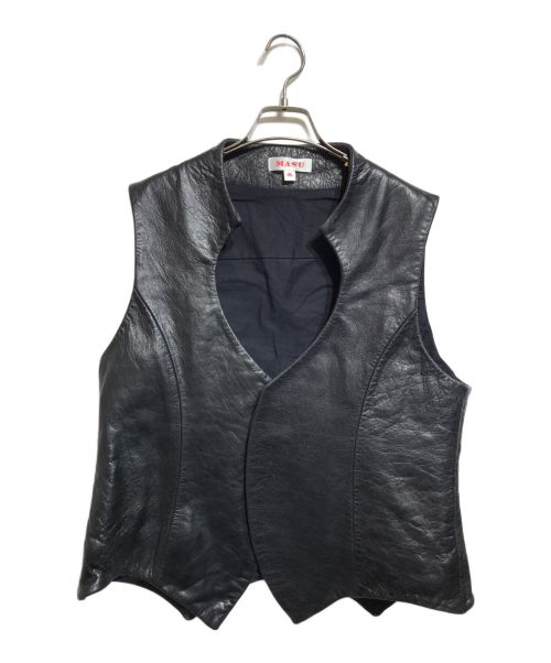 masu（エムエーエスユー）masu (エムエーエスユー) BAT LEATHER VEST ブラック サイズ:46の古着・服飾アイテム