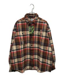 A BATHING APE（アベイシングエイプ）の古着「ヘッドワンポイントチェックフランネルシャツ」｜ブラウン