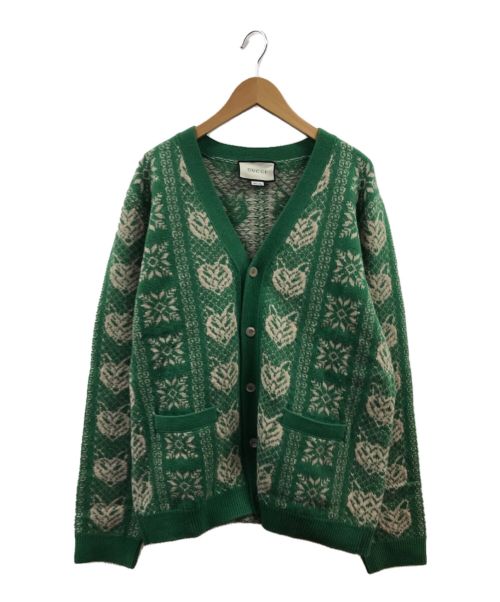 GUCCI Green FOX JACQUARD ニット カーディガン 最大10%OFFクーポン