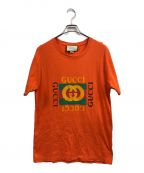 GUCCIグッチ）の古着「ヴィンテージグリッターロゴプリントダメージTシャツ」｜オレンジ