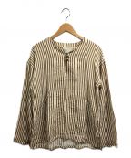 TODAYFULトゥデイフル）の古着「Keyneck Linen Shirts」｜ホワイト×ブラウン