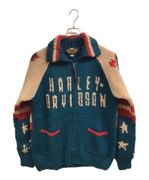 HARLEY-DAVIDSON（ハーレーダビッドソン）HARLEY-DAVIDSON (ハーレーダビッドソン) カウチンニットジャケット ブルー サイズ:Mの古着・服飾アイテム