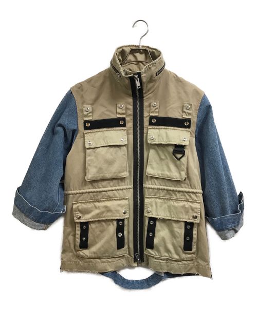 DIESEL（ディーゼル）DIESEL (ディーゼル) ダメージ加工ジャケット ベージュ×インディゴ サイズ:XXSの古着・服飾アイテム