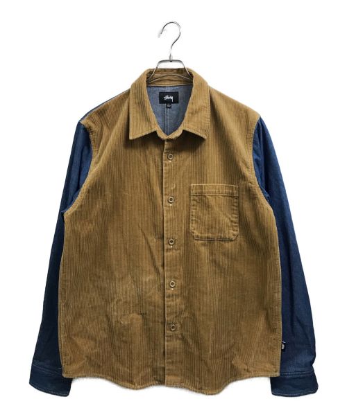 stussy（ステューシー）stussy (ステューシー) デニム切替コーデュロイジャケット ブラウン×ブルー サイズ:Lの古着・服飾アイテム