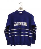 VALENTINOヴァレンティノ）の古着「ロゴ インターシャロングスリーブセーター」｜ネイビー
