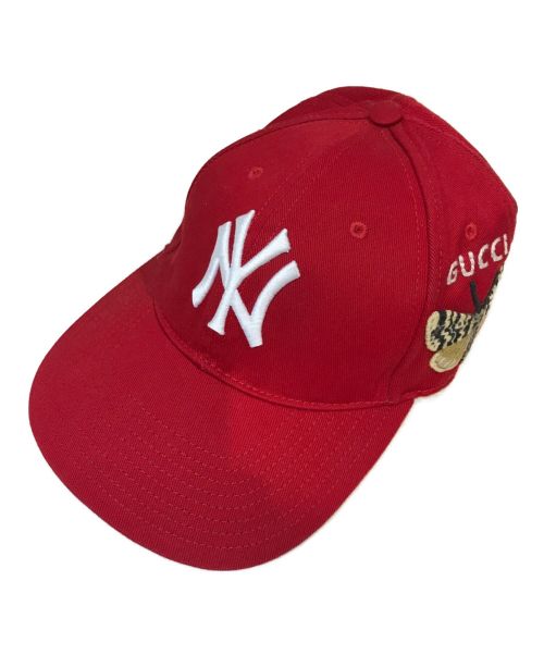 GUCCI（グッチ）GUCCI (グッチ) NEW YORK YANKEES (ニューヨークヤンキース) バタフライ刺繍ベースボールキャップ レッドの古着・服飾アイテム