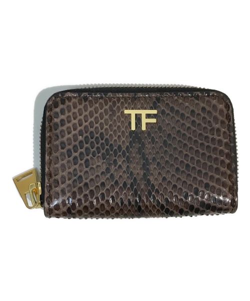 TOM FORD（トムフォード）TOM FORD (トムフォード) パイソンレザーラウンドジップコインケース ブラウンの古着・服飾アイテム