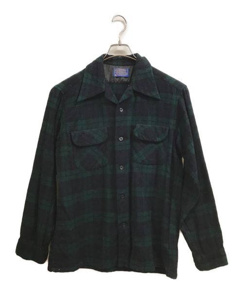 PENDLETON（ペンドルトン）PENDLETON (ペンドルトン) 70'sウールチェックオープンカラーシャツ ネイビー×グリーン サイズ:Mの古着・服飾アイテム