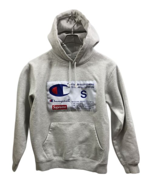 Champion（チャンピオン）Champion (チャンピオン) SUPREME (シュプリーム) 18AW Label Hooded Sweatshirt グレー サイズ:Sの古着・服飾アイテム