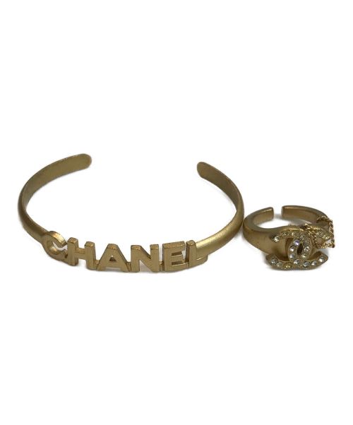 CHANEL（シャネル）CHANEL (シャネル) ロゴバングル・ココマークラインストーンリングセット ゴールド サイズ:9号の古着・服飾アイテム