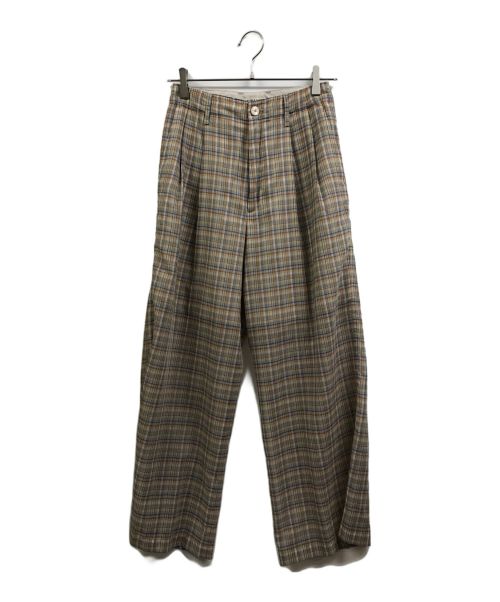 AURALEE（オーラリー）AURALEE (オーラリー) WOOL RECYCLE POLYESTER SHEER CHECK PANTS ベージュの古着・服飾アイテム