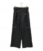 MAISON SPECIALメゾンスペシャル）の古着「Belted Slash Washer Nylon Pants（ベルトスラッシュワッシャーナイロンパンツ）」｜ブラック