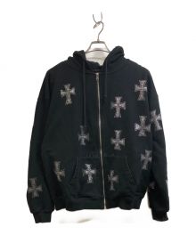 unknown（アンノーン）の古着「Rhinestone Cross Zip Hoodie」｜ブラック