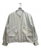 CULLNIクルニ）の古着「tretch Taffeta Double Pocket Collarless Jacket」｜ホワイト