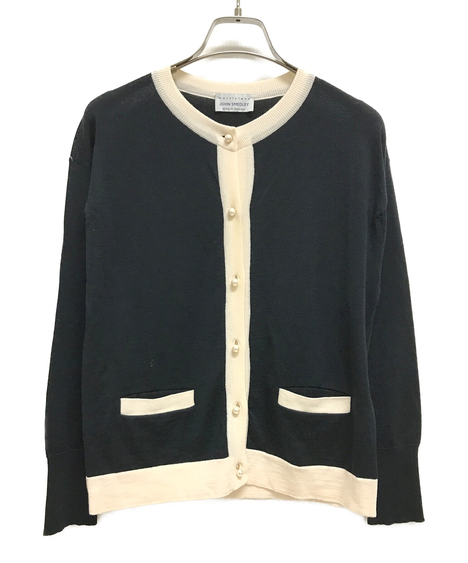 martinique×JOHN SMEDLEY (マルティニーク×ジョン スメドレー) 別注パールボタントリミングカーディガン ブラック サイズ:S