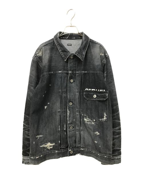 SEQUEL（シークエル）SEQUEL (シークエル) FRAGMENT DESIGN (フラグメント デザイン) DAMAGE DENIM JACKET ブラック サイズ:Lの古着・服飾アイテム