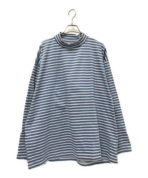 PORT BY ARK（ポートバイアーク）PORT BY ARK (ポートバイアーク) Mock neck Border LS T-shirt ホワイト×ブルー サイズ:2の古着・服飾アイテム