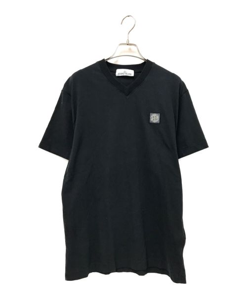 STONE ISLAND（ストーンアイランド）STONE ISLAND (ストーンアイランド) ロゴVネックTシャツ ブラック サイズ:Mの古着・服飾アイテム