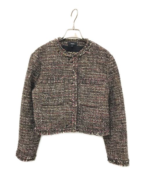 theory（セオリー）theory (セオリー) Autumn Tweed SH Crop JKT ピンク×ブラック サイズ:4の古着・服飾アイテム