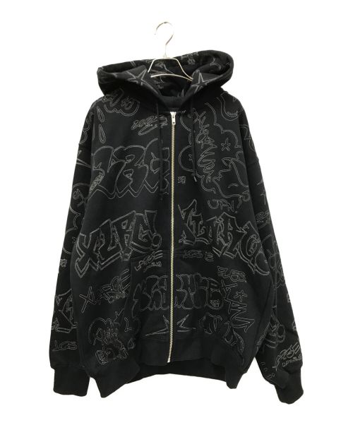 X-LARGE（エクストララージ）X-LARGE (エクストララージ) EMBROIDERED ALLOVER LOGO ZIP UP HOODED SWEATSHIRT ブラック サイズ:Lの古着・服飾アイテム