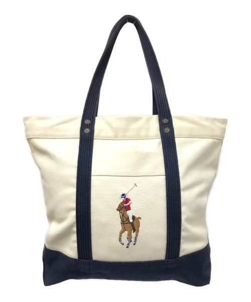 POLO RALPH LAUREN（ポロ・ラルフローレン）POLO RALPH LAUREN (ポロ・ラルフローレン) キャンバストートバッグ アイボリー×ネイビー サイズ:下記参照の古着・服飾アイテム