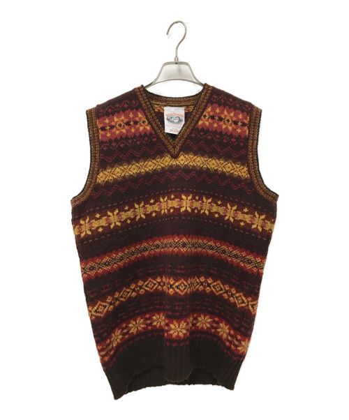 JAMIESON’S（ジャミーソンズ）JAMIESON’S (ジャミーソンズ) BEAMS PLUS (ビームスプラス) 別注 V Neck Knit Vest ブラウン×レッド サイズ:下記参照の古着・服飾アイテム