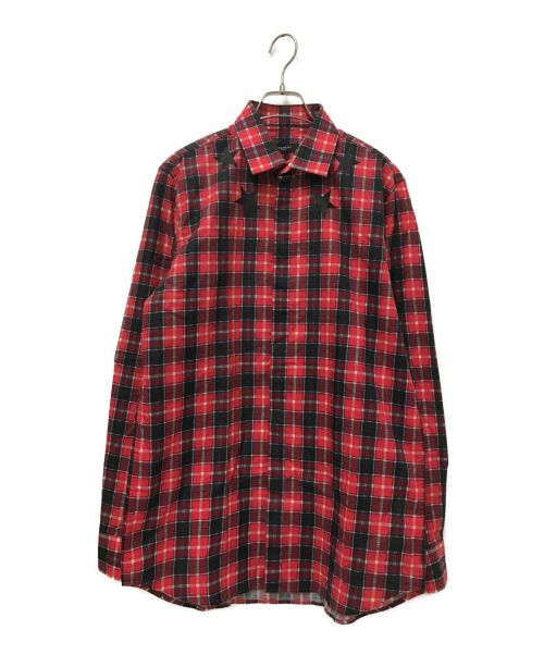 GIVENCHY（ジバンシィ）GIVENCHY (ジバンシィ) スタープリントチェックシャツ レッド×ブラック サイズ:40の古着・服飾アイテム