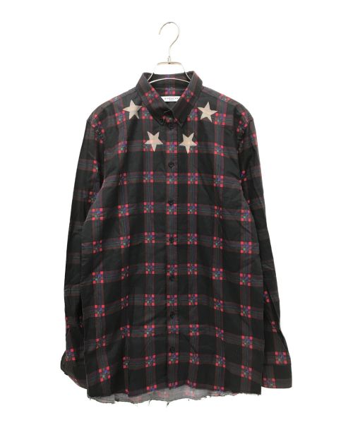 GIVENCHY（ジバンシィ）GIVENCHY (ジバンシィ) スタープリントチェックシャツ ブラック×レッド サイズ:39の古着・服飾アイテム