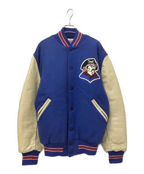 MITCHELL & NESS（ミッチェルアンドネス）MITCHELL & NESS (ミッチェルアンドネス) レザー切替スタジャン ブルー×アイボリー サイズ:Mの古着・服飾アイテム