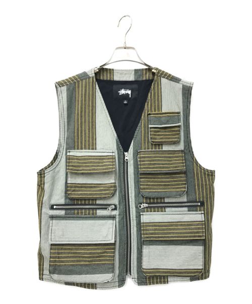 stussy（ステューシー）stussy (ステューシー) STRIPE CARGO VEST ベージュ サイズ:Sの古着・服飾アイテム