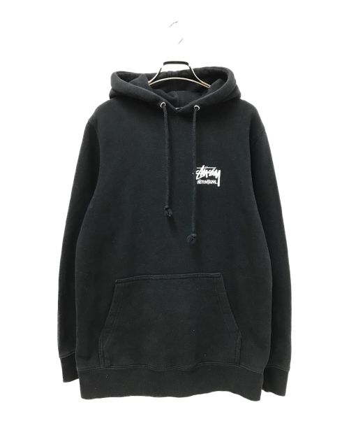 stussy（ステューシー）stussy (ステューシー) ロゴプリントプルオーバーパーカー ブラック サイズ:Sの古着・服飾アイテム