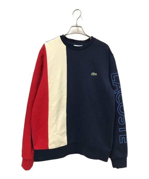 LACOSTE（ラコステ）LACOSTE (ラコステ) カラーブロックラコステワーディングロゴクルーネックスウェット レッド×ネイビー サイズ:Mの古着・服飾アイテム