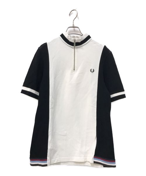 FRED PERRY（フレッドペリー）FRED PERRY (フレッドペリー) ハーフジップポロシャツ ブラック×ホワイト サイズ:Mの古着・服飾アイテム