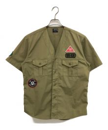 stussy（ステューシー）の古着「ワッペンミリタリーシャツ」｜ベージュ