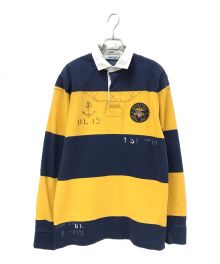 POLO RALPH LAUREN（ポロ・ラルフローレン）の古着「クラシックストライプドジャージーラグビーシャツ」｜ネイビー×イエロー