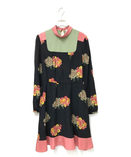 RED VALENTINO（レッドヴァレンティノ）RED VALENTINO (レッドヴァレンティノ) フラワープリントワンピース ブラック サイズ:38の古着・服飾アイテム