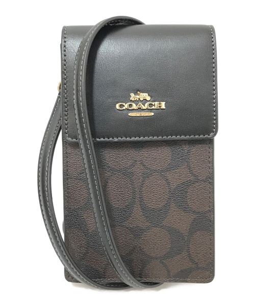 COACH（コーチ）COACH (コーチ) ノース/サウス フォーン クロスボディ・シグネチャー キャンバス ブラウン×ブラック サイズ:下記参照の古着・服飾アイテム