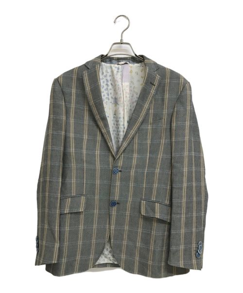 ETRO（エトロ）ETRO (エトロ) リネン2Bチェックジャケット ブルー×グレー サイズ:４８の古着・服飾アイテム