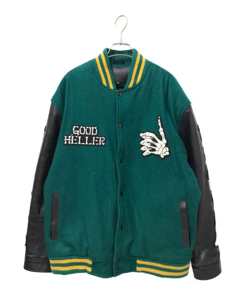 good heller（グッドヘラー）good heller (グッドヘラー) GOOD BONE WAPPEN STADIUM JACKET グリーン×ブラック サイズ:XLの古着・服飾アイテム