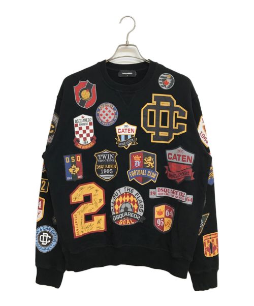 DSQUARED2（ディースクエアード）DSQUARED2 (ディースクエアード) COLLEGE PATCH CREWNECK SWEATSHIRT ブラック サイズ:Lの古着・服飾アイテム